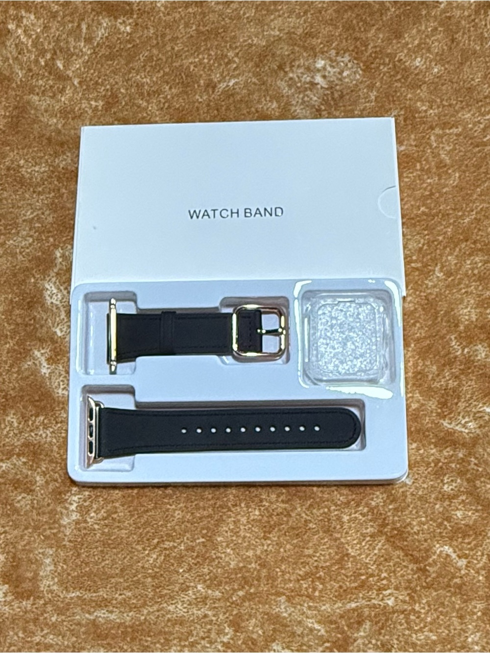 Black Leather Watch Band with Gold Hardware Compatible with Apple Watch Series 6